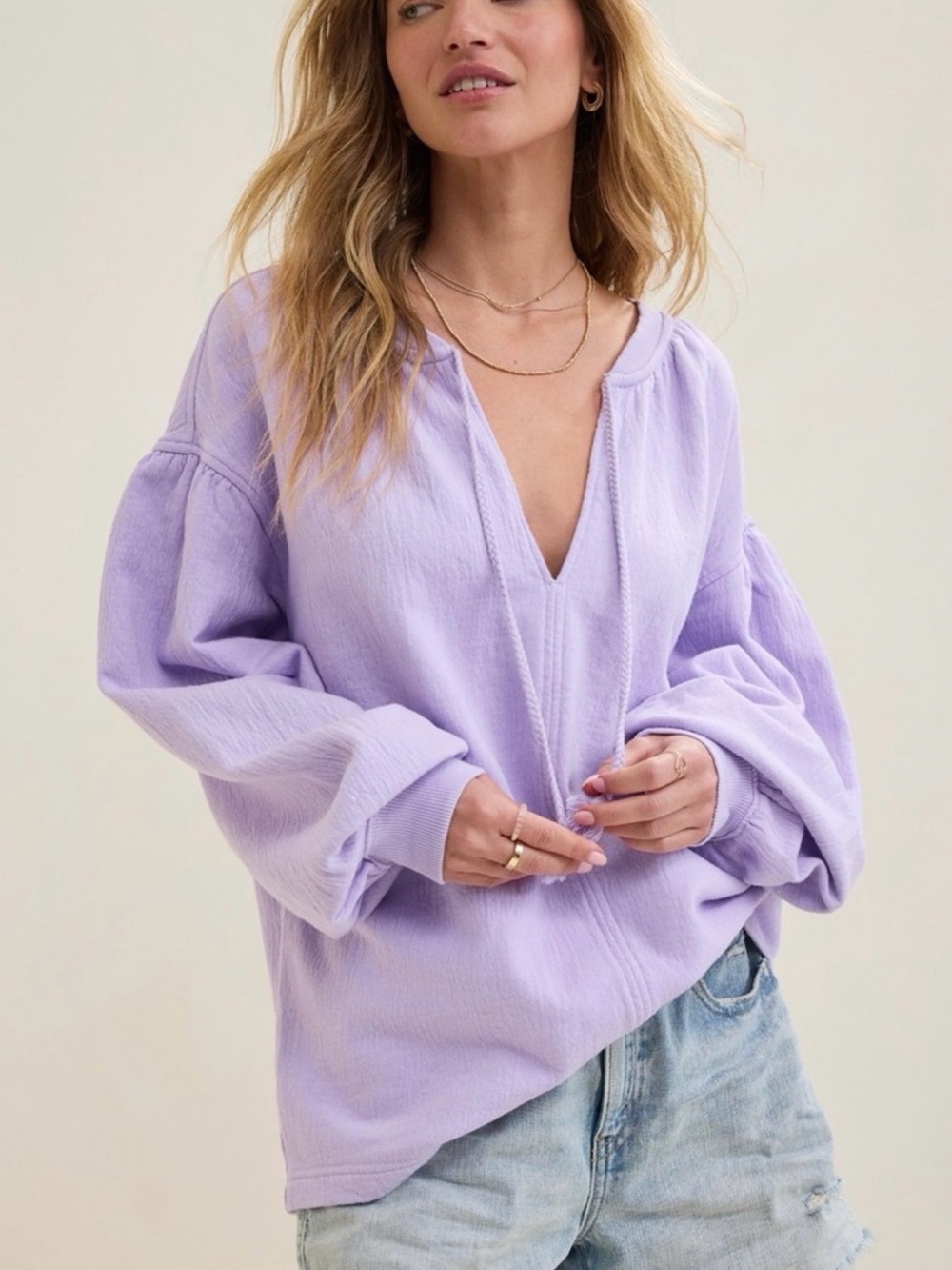 aerie Lavender Textured Pullover Top